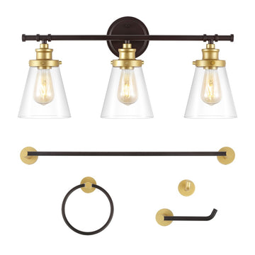 Hollis 23.75" 3-Light Traditional Farmhouse Vanity Light with Bathroom Hardware Accessory Set - JONATHAN Y